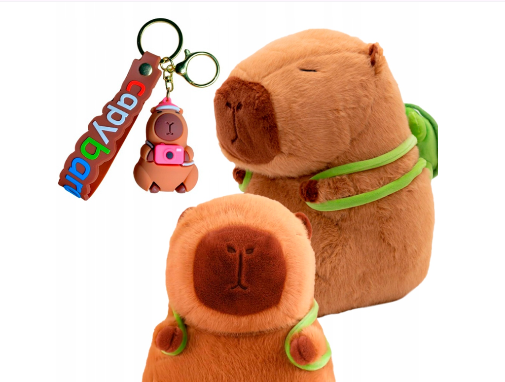 KAPIBARA MASKOTKA DUŻY PLUSZAK Z PLECAKIEM ŻÓŁWIA 25CM 2W1 MISIEK + BRELOK