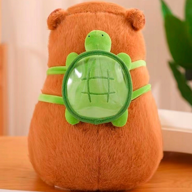 KAPIBARA MASKOTKA DUŻY PLUSZAK Z PLECAKIEM ŻÓŁWIA 25CM 2W1 MISIEK + BRELOK