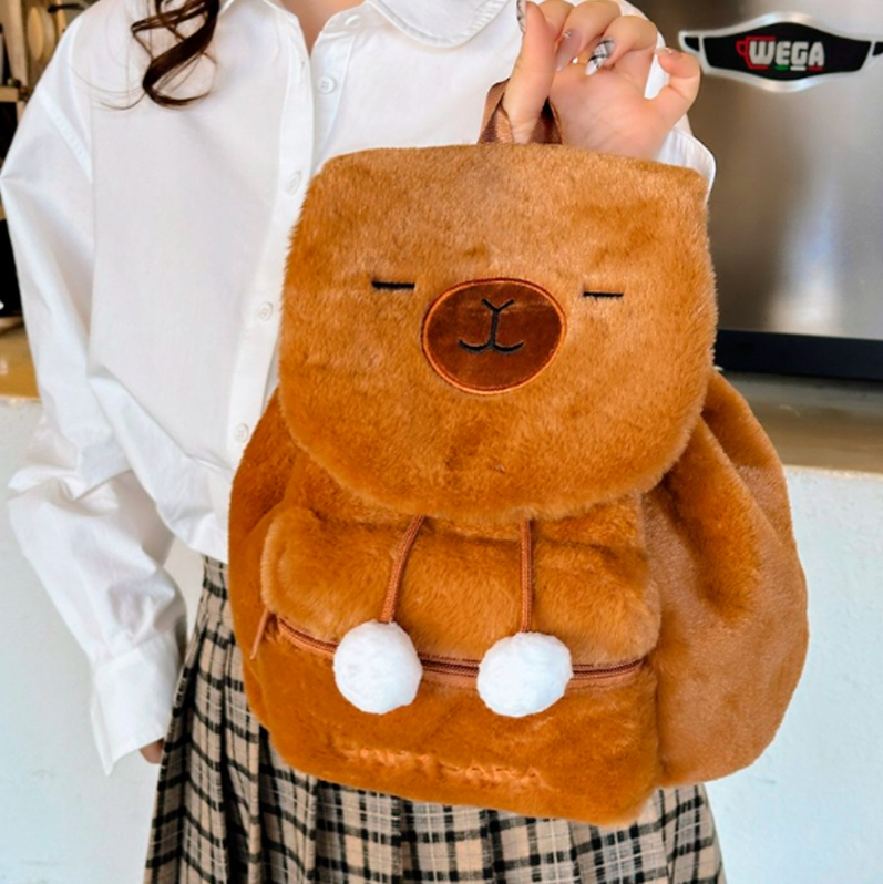 PLECACZEK PLECAK PLUSZOWY KAPIBARA MIĘKKI PLUSZOWA TORBA BRĄZOWY KAPIBARA