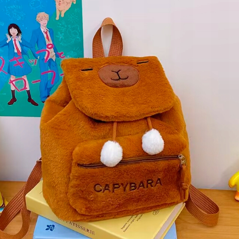 PLECACZEK PLECAK PLUSZOWY KAPIBARA MIĘKKI PLUSZOWA TORBA BRĄZOWY KAPIBARA