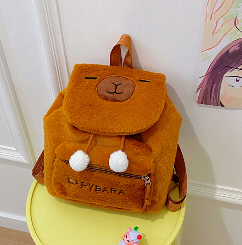 PLECACZEK PLECAK PLUSZOWY KAPIBARA MIĘKKI PLUSZOWA TORBA BRĄZOWY KAPIBARA