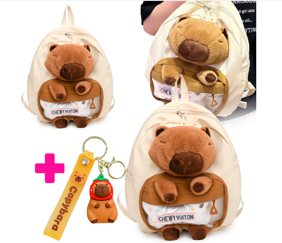 UROCZY PLECAK CAPIBARA WODOODPORNY BIAŁY + BRELOK KAPIBARA JAKO PREZENT