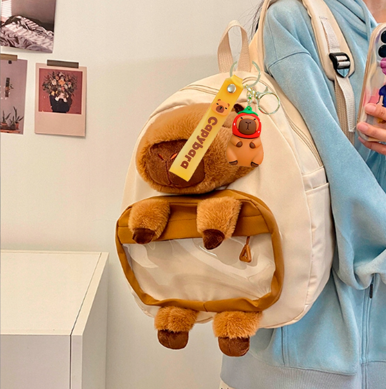 UROCZY PLECAK CAPIBARA WODOODPORNY BIAŁY + BRELOK KAPIBARA JAKO PREZENT