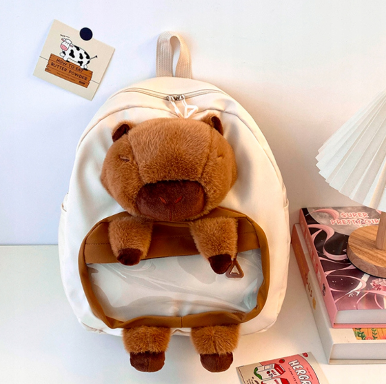 UROCZY PLECAK CAPIBARA WODOODPORNY BIAŁY + BRELOK KAPIBARA JAKO PREZENT