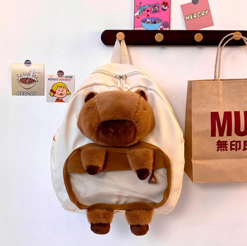 UROCZY PLECAK CAPIBARA WODOODPORNY BIAŁY + BRELOK KAPIBARA JAKO PREZENT