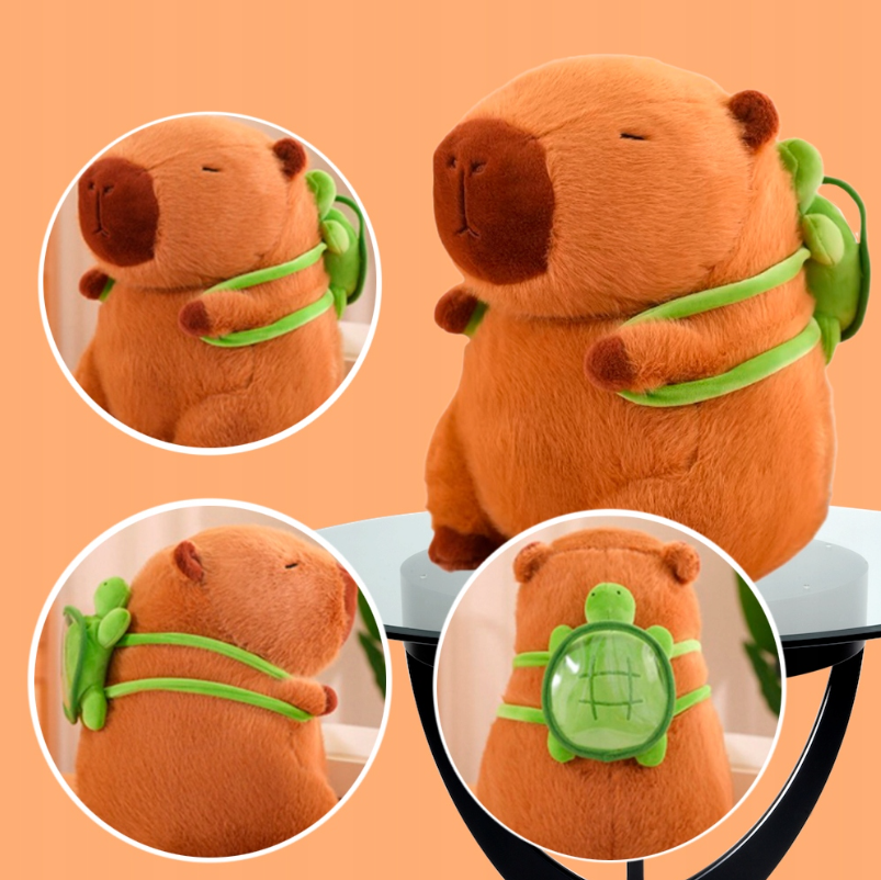 ZABAWKA KAPIBARA Z PLECAKIEM PLUSZOWA 45 CM Z PLUSZOWYM ŻÓŁWIEM PLUSZAK