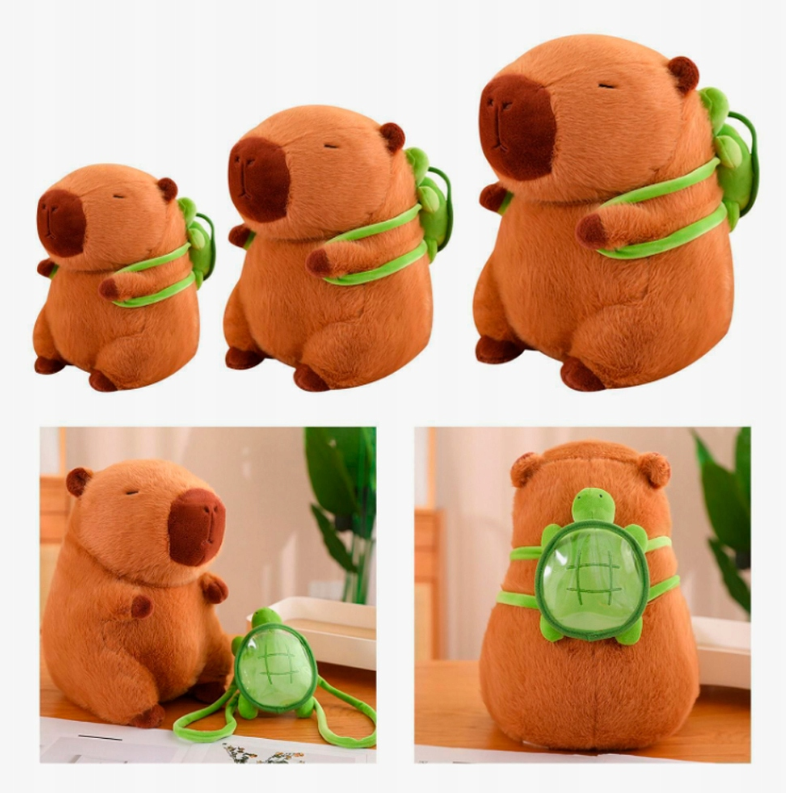 ZABAWKA KAPIBARA Z PLECAKIEM PLUSZOWA 45 CM Z PLUSZOWYM ŻÓŁWIEM PLUSZAK