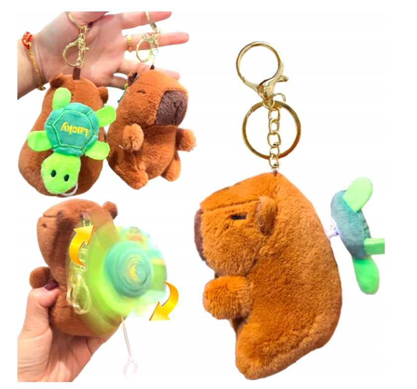 MASKOTKA PLUSZOWA PLUSZAK KAPIBARA Z MECHANIZMEM NAKRĘCAJĄCYM BRELOK 12 CM