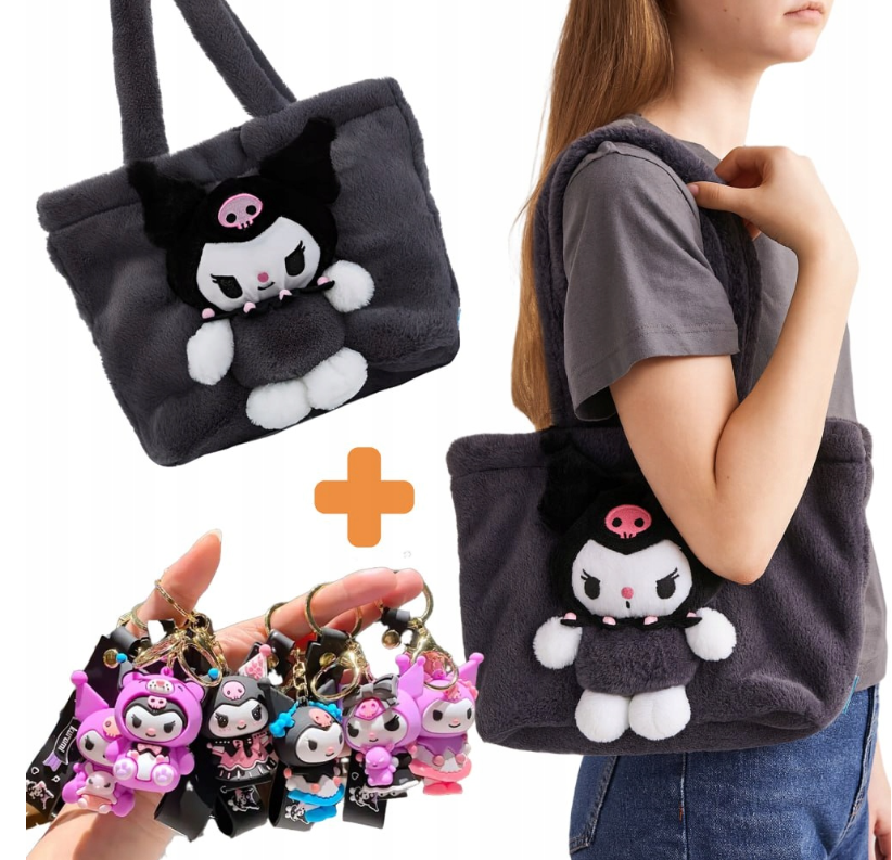 TOREBKA KUROMI 35 cm DUŻA MY MELODY PLUSZOWA NA RAMIĘ ANIME+BRELOK GRATIS PREZENT