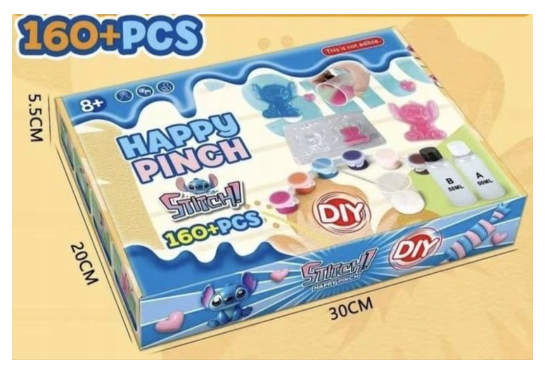 ZESTAW LILO I STITCH HAPPY PINCH 160PCS, ŻEL A+B, GNIOTEK, SQUISHY ŁAPKA