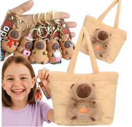 TOREBKA KAPIBARA NA RAMIĘ PLUSZOWA PRZENOŚNA TOREBKA + BRELOK NA PREZENT