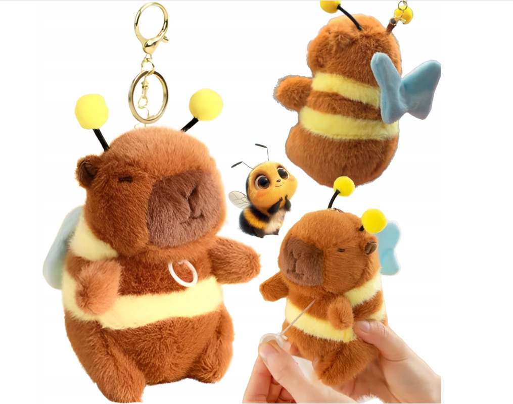 BRELOK KAPIBARA PSZCZOŁA Z ŻÓŁWIEM PLUSZOWA MASKOTKA Z RUCHOMYMI SKRZYDŁAMI