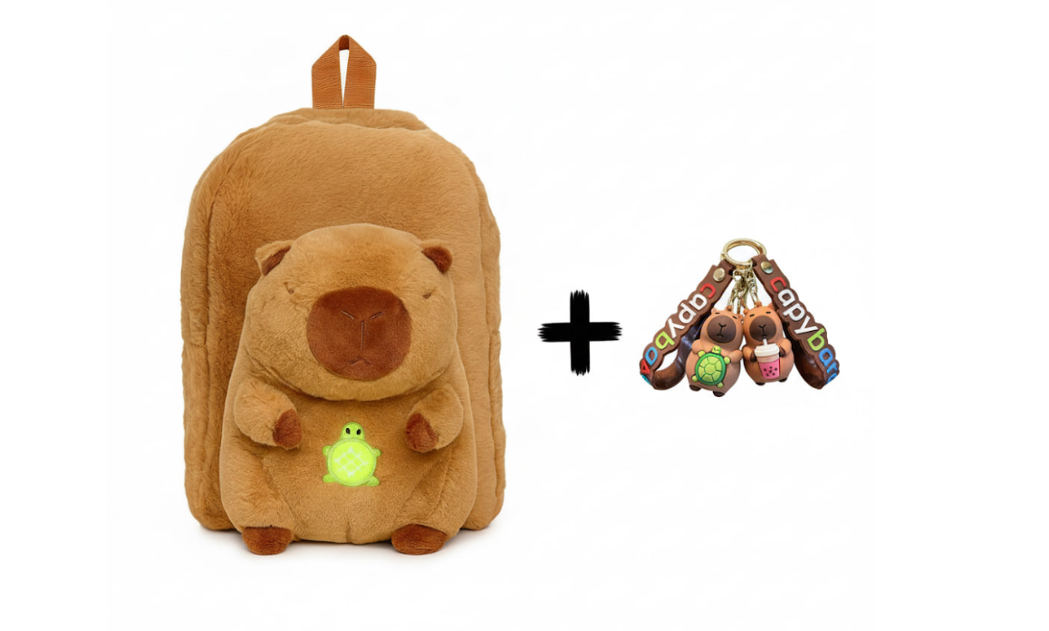 KAPIBARA Z ŻÓŁWIKIEM PLUSZOWY PLECAK NA PREZENT TORBA CAPYBARA + BRELOK