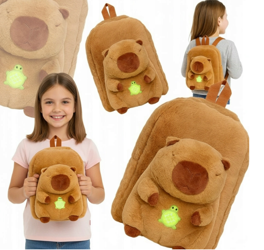 KAPIBARA Z ŻÓŁWIKIEM PLUSZOWY PLECAK NA PREZENT TORBA CAPYBARA + BRELOK