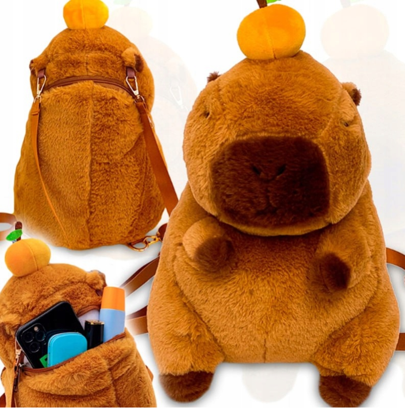 KAPIBARA DUŻA PLUSZOWY PLECAK CAPYBARA Z POMARAŃCZĄ 35CM NA PREZENT TOREBKA