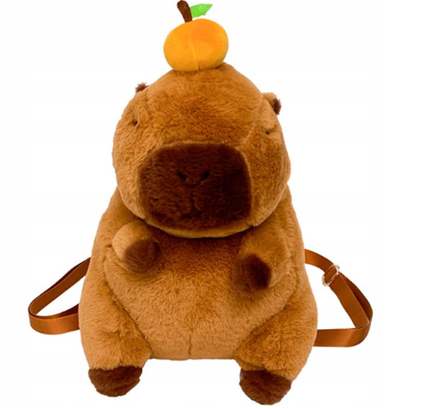 KAPIBARA DUŻA PLUSZOWY PLECAK CAPYBARA Z POMARAŃCZĄ 35CM NA PREZENT TOREBKA