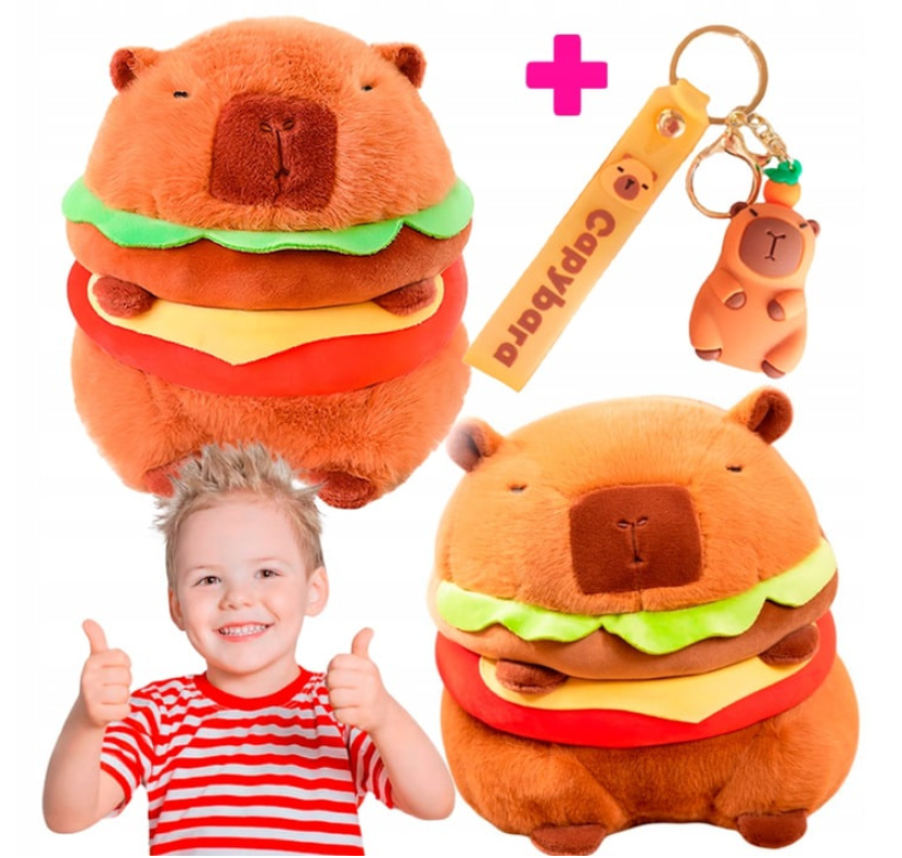 KAPIBARA BURGER 30cm MASKOTKA PLUSZ CAPIBARA MIĘKKA ZABAWKA NA PREZENT + BRELOK