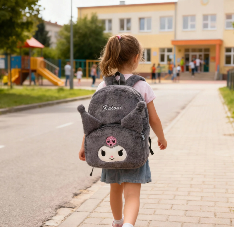 PLECAK KUROMI TOREBKA PLUSZOWY PRZEDSZKOLNY HELLO KITTY MIĘKKI + BRELOK