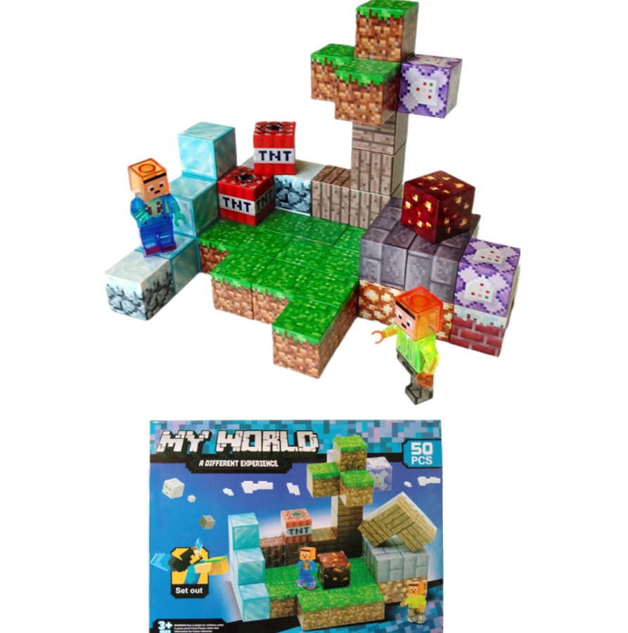 MEGA ZESTAW 50 ELEMENTÓW! MAGNETYCZNY KONSTRUKTOR MINECRAFT – STWÓRZ ŚWIAT, O JAKIM MARZYSZ!