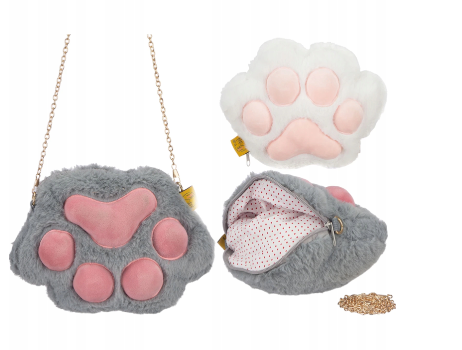 PLUSZOWA TOREBKA KOCIA ŁAPKA Z ŁAŃCUSZKIEM (25 X 15 CM)