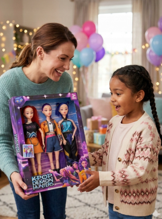 ZESTAW 3W1 KPOP DEMON HUNTERS MIKROFON Z GŁOŚNIKIEM + LALKI + FIGURKI