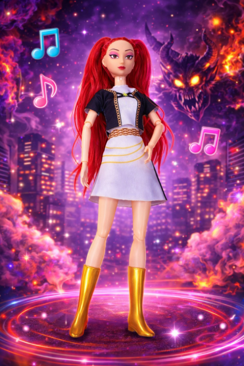 KPOP DEMON HUNTERS ZESTAW LALKI MUZYCZNE 30 CM + NAKLEJKI 3D 2W1