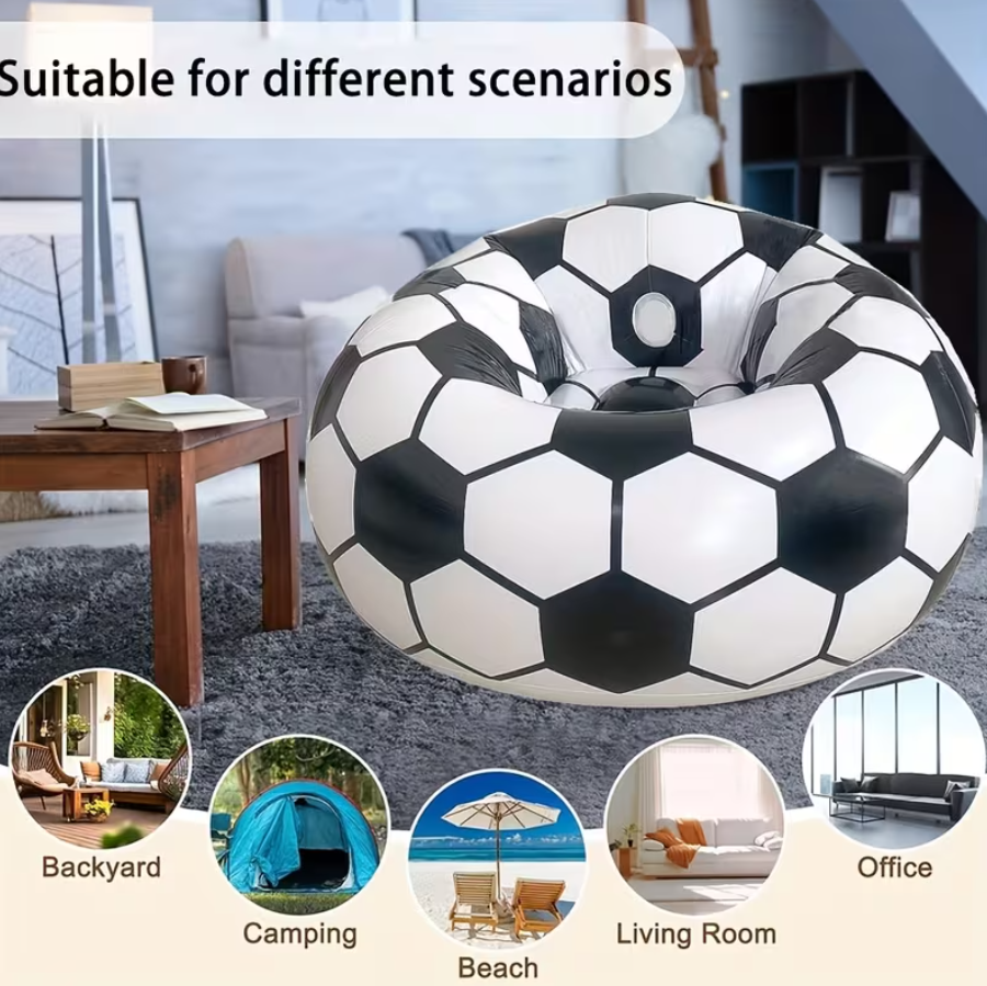 FOTEL DMUCHANY PIŁKA NOŻNA KOSZYKÓWKA SOFA PVC DO OGRODU NA PLAŻĘ