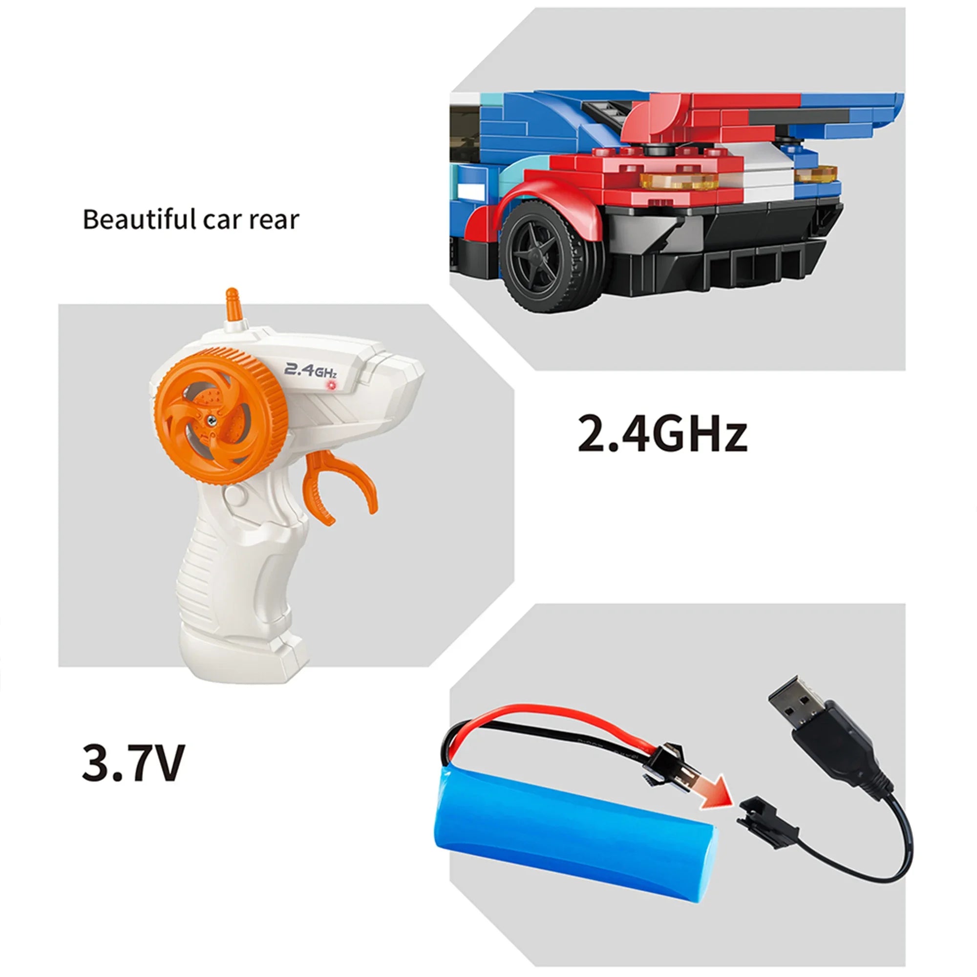 ZDALNIE STEROWANY SAMOCHÓD Z KLOCKÓW RC SPORTOWE AUTO 1:20 (243 EL.)