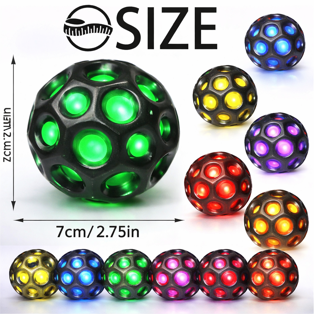 MOON BALL PIŁKA ŚWIECĄCA LED SKACZĄCA ANTYSTRESOWA 7CM KOLOR LOSOWY ZABAWKA