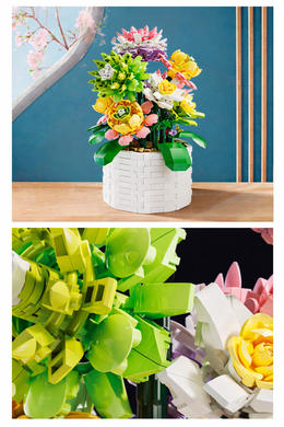 KLOCKI KWIATY W DONICZCE 1043 EL. ZESTAW DEKORACYJNY FLOWERS BONSAI PREZENT