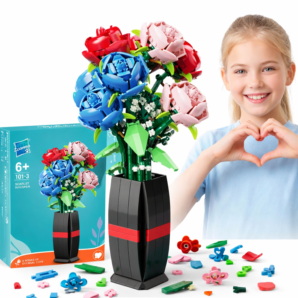 KLOCKI BUKIET KWIATÓW W WAZONIE 757 EL. ZESTAW DEKORACYJNY FLOWERS PREZENT