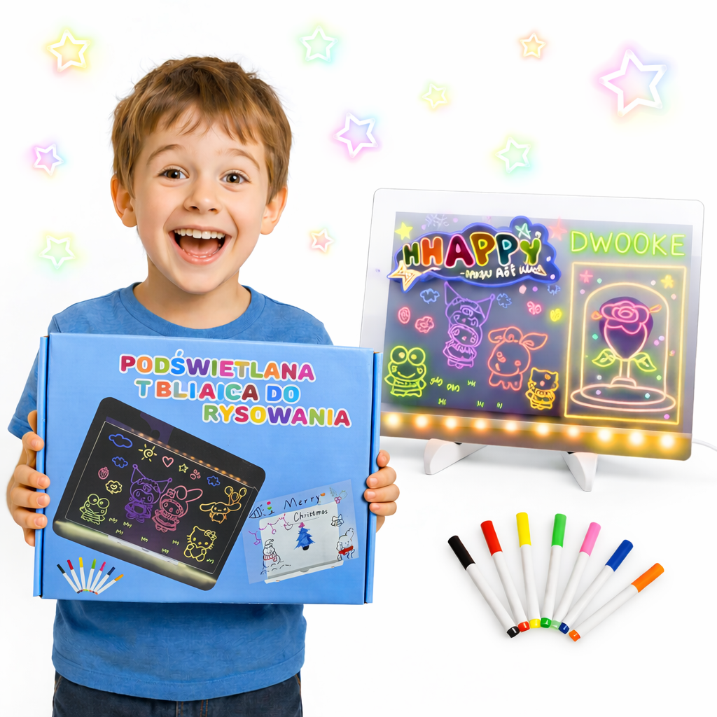 TABLICA 3D PODŚWIETLANA DO RYSOWANIA LED USB + MAZAKI DLA DZIECKA 20x30 CM
