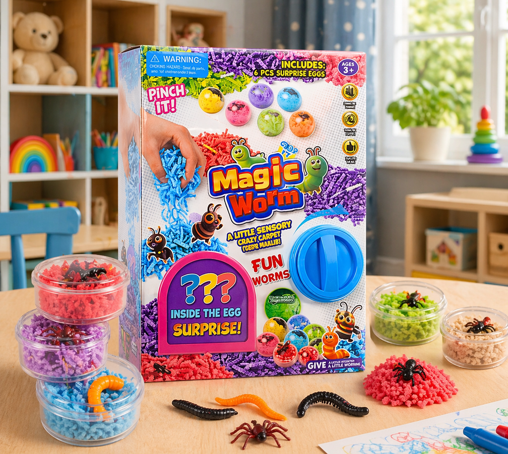 MAGIC WORM MAGICZNE JAJKA NIESPODZIANKI Z ROBACZKAMI + MASA SENSORYCZNA
