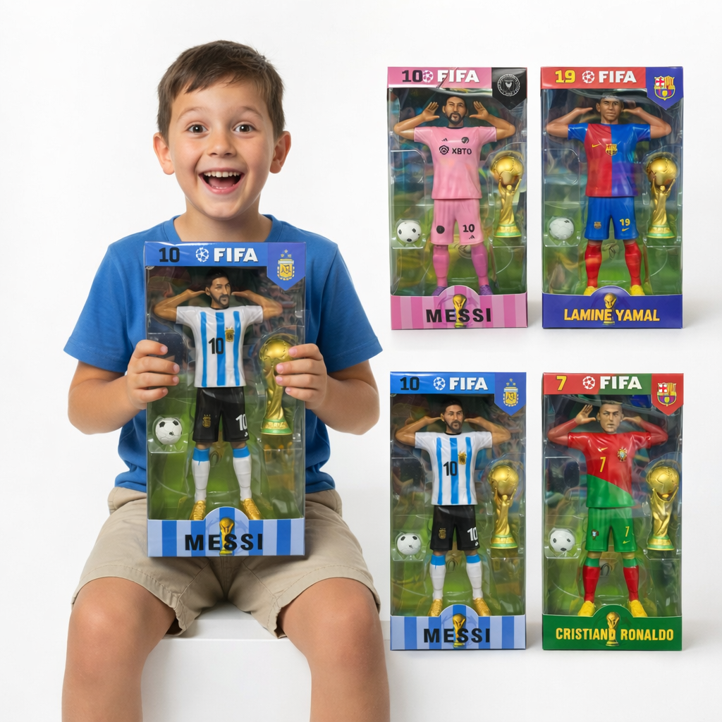 FIGURKA PIŁKARZ FIFA MESSI RONALDO YAMAL 25 CM Z PIŁKĄ PREZENT DLA DZIECKA