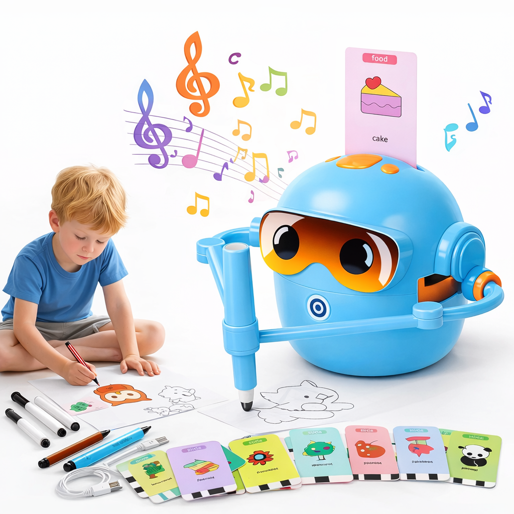Interaktywny robot rysujący AI dla dzieci – 100 kart + markery + tablica