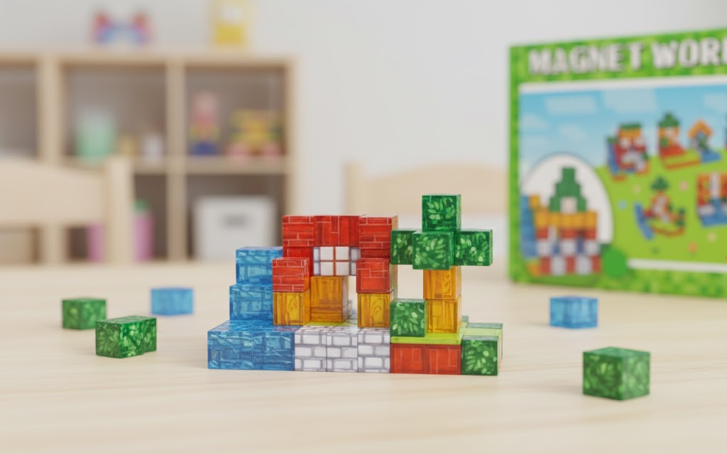 MAGNETYCZNY KONSTRUKTOR "MINECRAFT WORLD" (66 ELEMENTÓW) — ZBUDUJ SWÓJ NIEPOWTARZALNY PIKSELOWY ŚWIAT