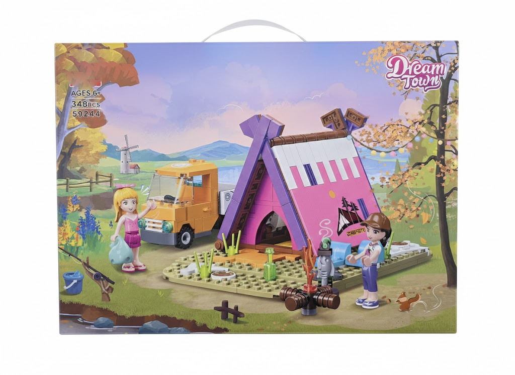 KLOCKI DREAM TOWN ZESTAW KEMPINGOWY Z NAMIOTEM + 2 FIGURKI (348 EL.)