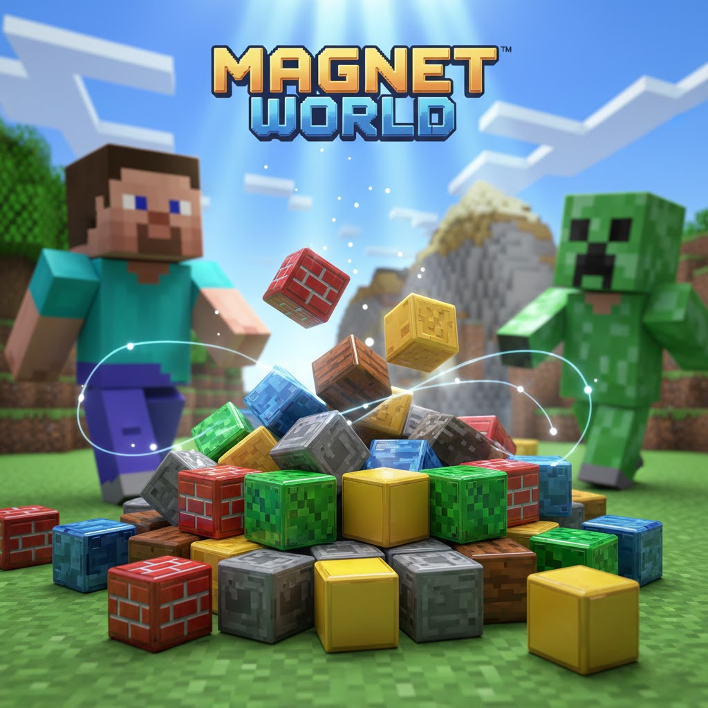 MAGNETYCZNY KONSTRUKTOR "MINECRAFT WORLD" (66 ELEMENTÓW) — ZBUDUJ SWÓJ NIEPOWTARZALNY PIKSELOWY ŚWIAT