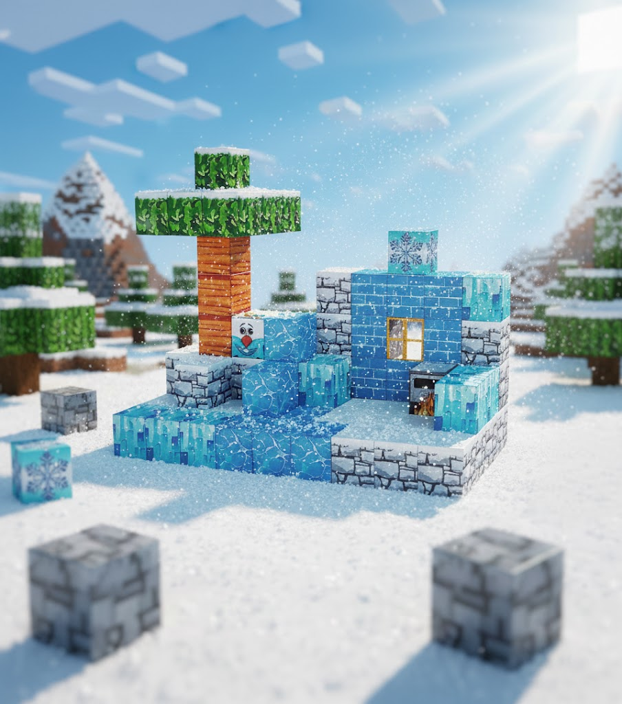 KONSTRUKTOR MAGNETYCZNY "MINECRAFT: DOMEK ŚNIEŻNY" (77 ELEMENTÓW) – SKORYGOWANA WERSJA