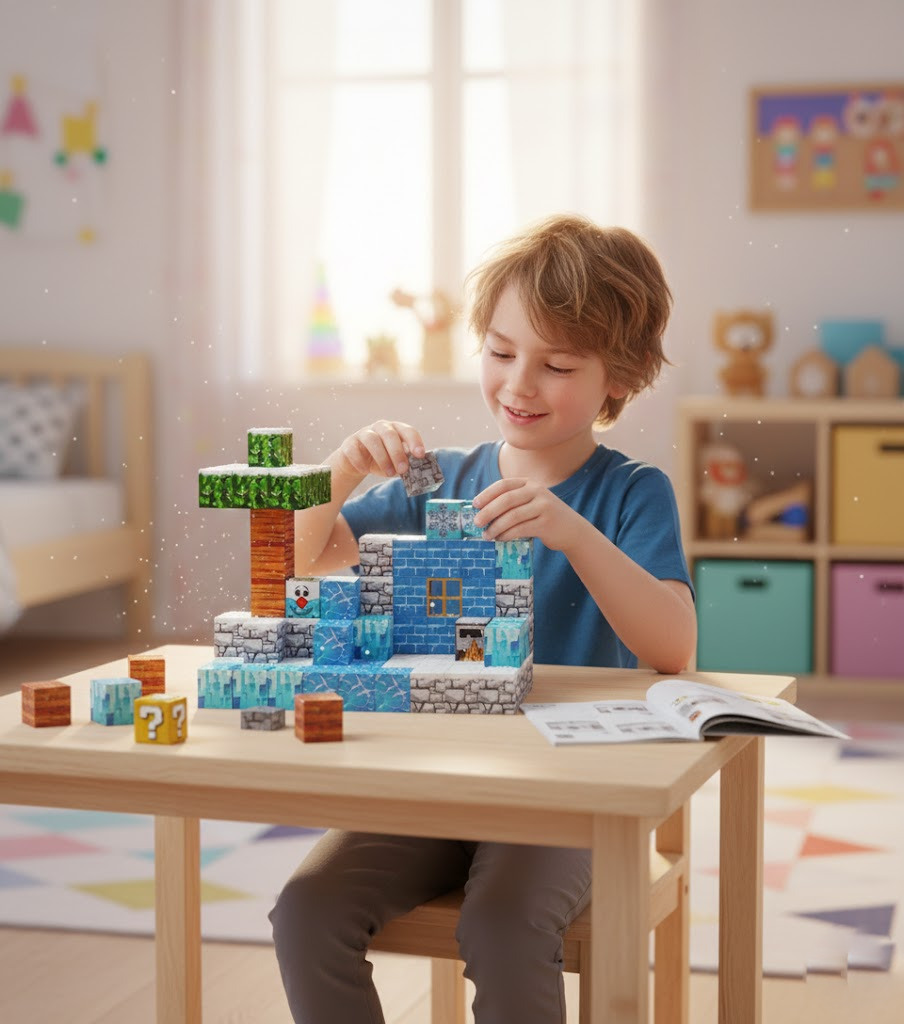 KONSTRUKTOR MAGNETYCZNY "MINECRAFT: DOMEK ŚNIEŻNY" (77 ELEMENTÓW) – SKORYGOWANA WERSJA