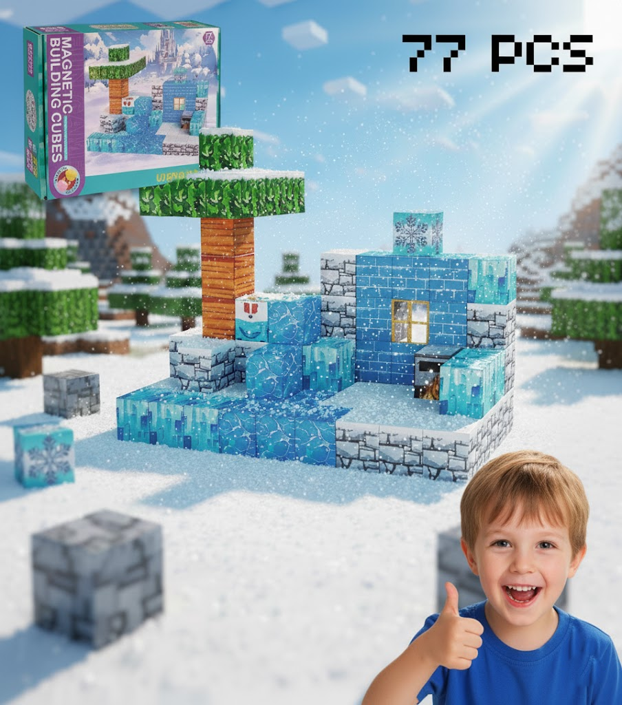 KONSTRUKTOR MAGNETYCZNY "MINECRAFT: DOMEK ŚNIEŻNY" (77 ELEMENTÓW) – SKORYGOWANA WERSJA