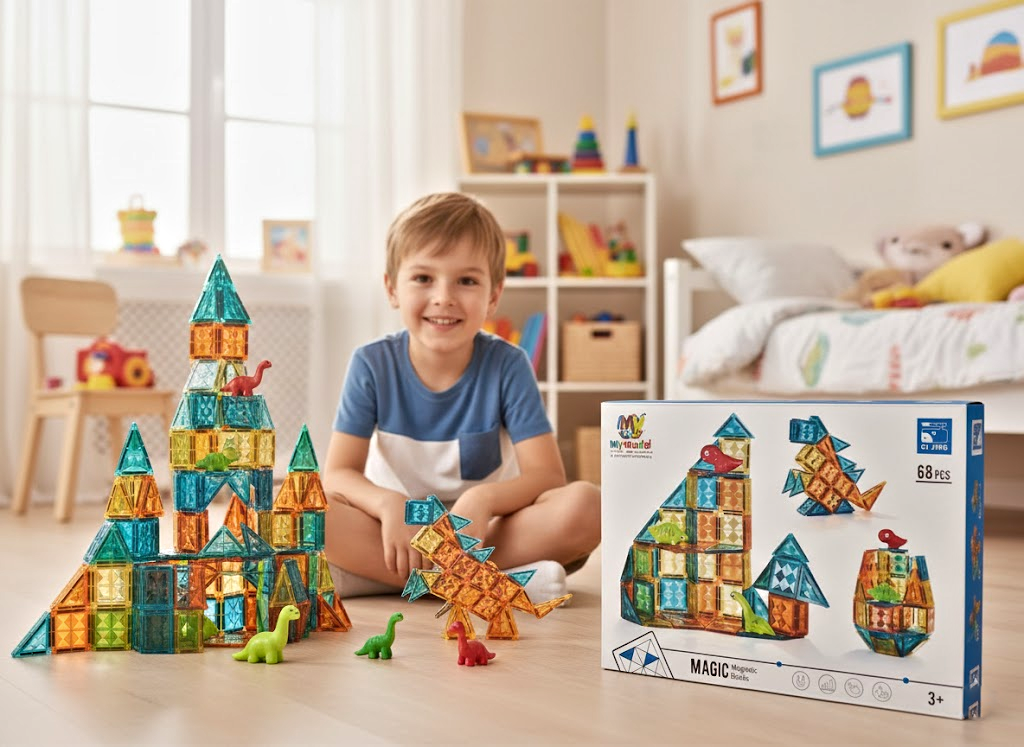 MAGNETYCZNY KONSTRUKTOR "ŚWIAT DINOZAURÓW" (68 ELEMENTÓW)  MEGA HIT