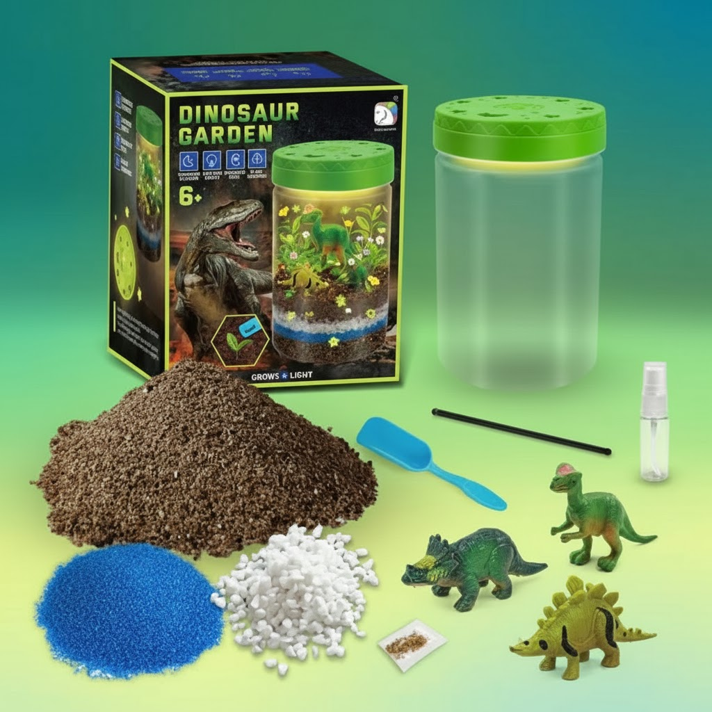 ZESTAW DO OGRODU Z DINOZAURAMI – ŚWIECĄCE TERRARIUM