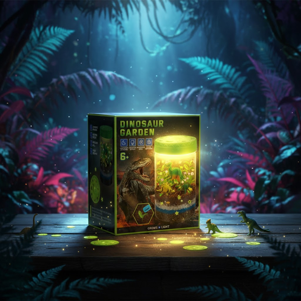 ZESTAW DO OGRODU Z DINOZAURAMI – ŚWIECĄCE TERRARIUM