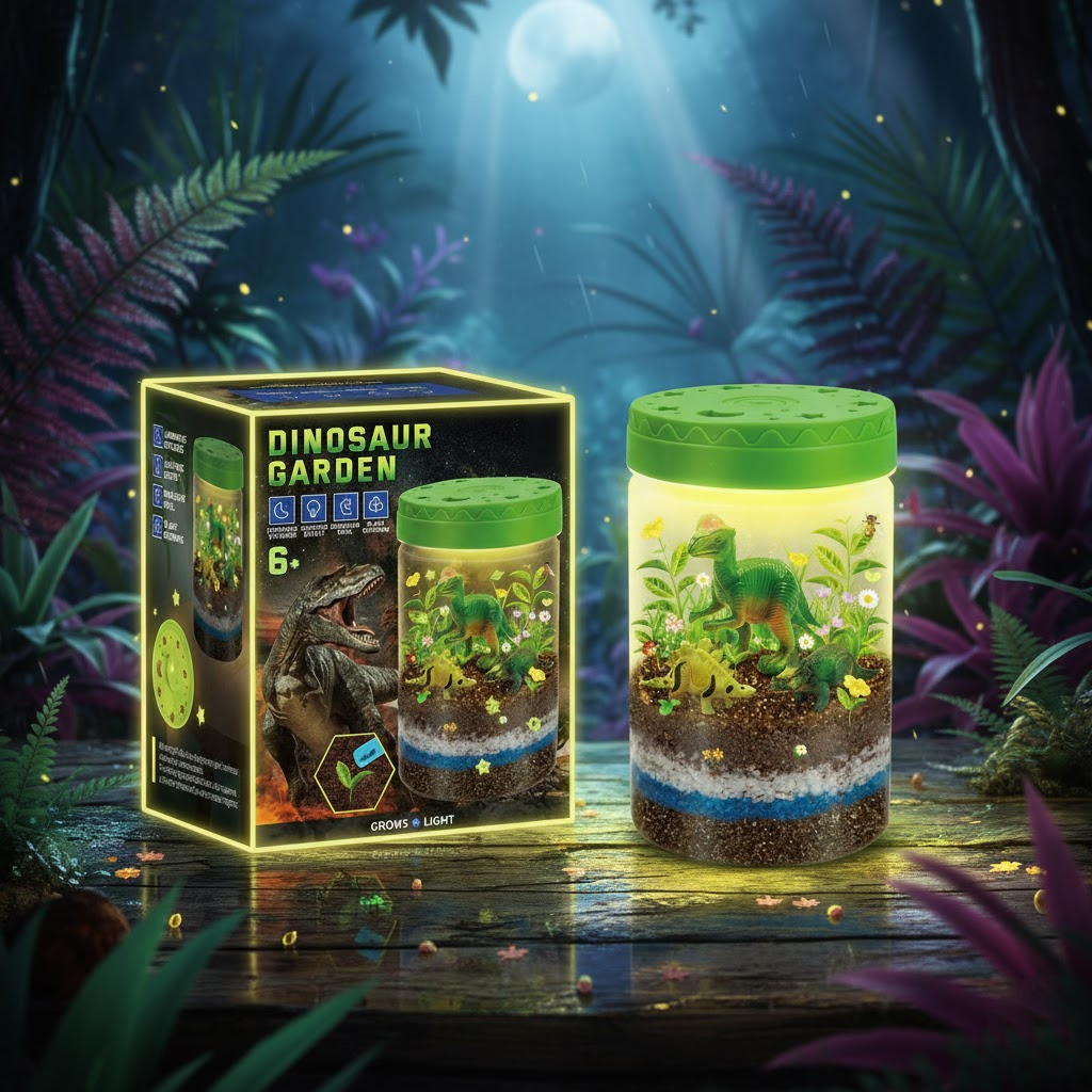 ZESTAW DO OGRODU Z DINOZAURAMI – ŚWIECĄCE TERRARIUM