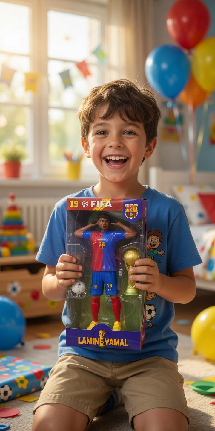 FIGURKA PIŁKARZ FIFA MESSI RONALDO YAMAL 25 CM Z PIŁKĄ PREZENT DLA DZIECKA