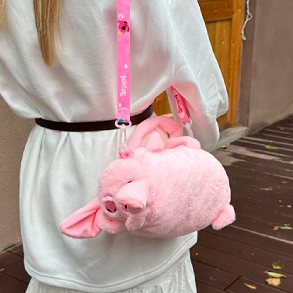 PLUSZOWA TOREBKA DLA DZIECI STICH KAPIBARA Z PSZCZÓŁKĄ TORBA MIĘKKA PRZYTULANKA RÓŻOWY 30*25 CM