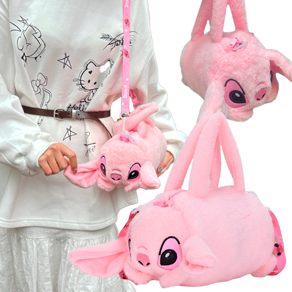 PLUSZOWA TOREBKA DLA DZIECI STICH KAPIBARA Z PSZCZÓŁKĄ TORBA MIĘKKA PRZYTULANKA RÓŻOWY 30*25 CM