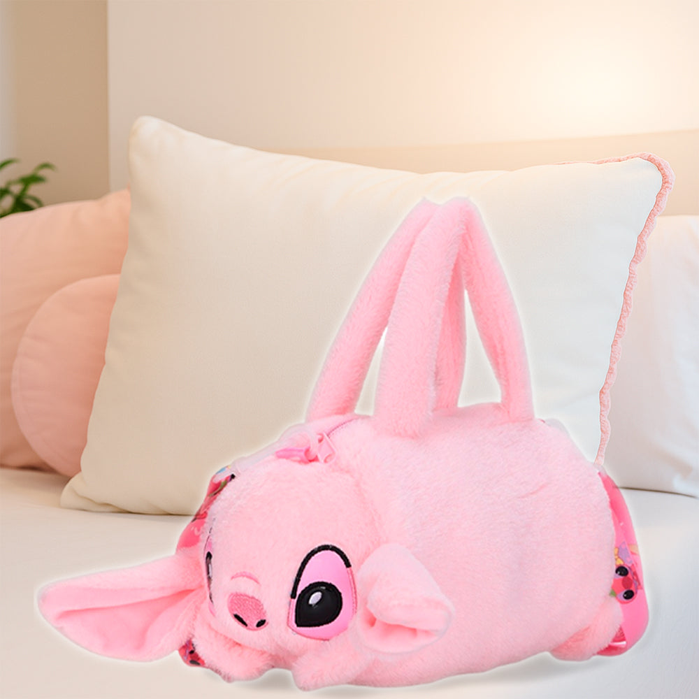 PLUSZOWA TOREBKA DLA DZIECI STICH KAPIBARA Z PSZCZÓŁKĄ TORBA MIĘKKA PRZYTULANKA RÓŻOWY 30*25 CM