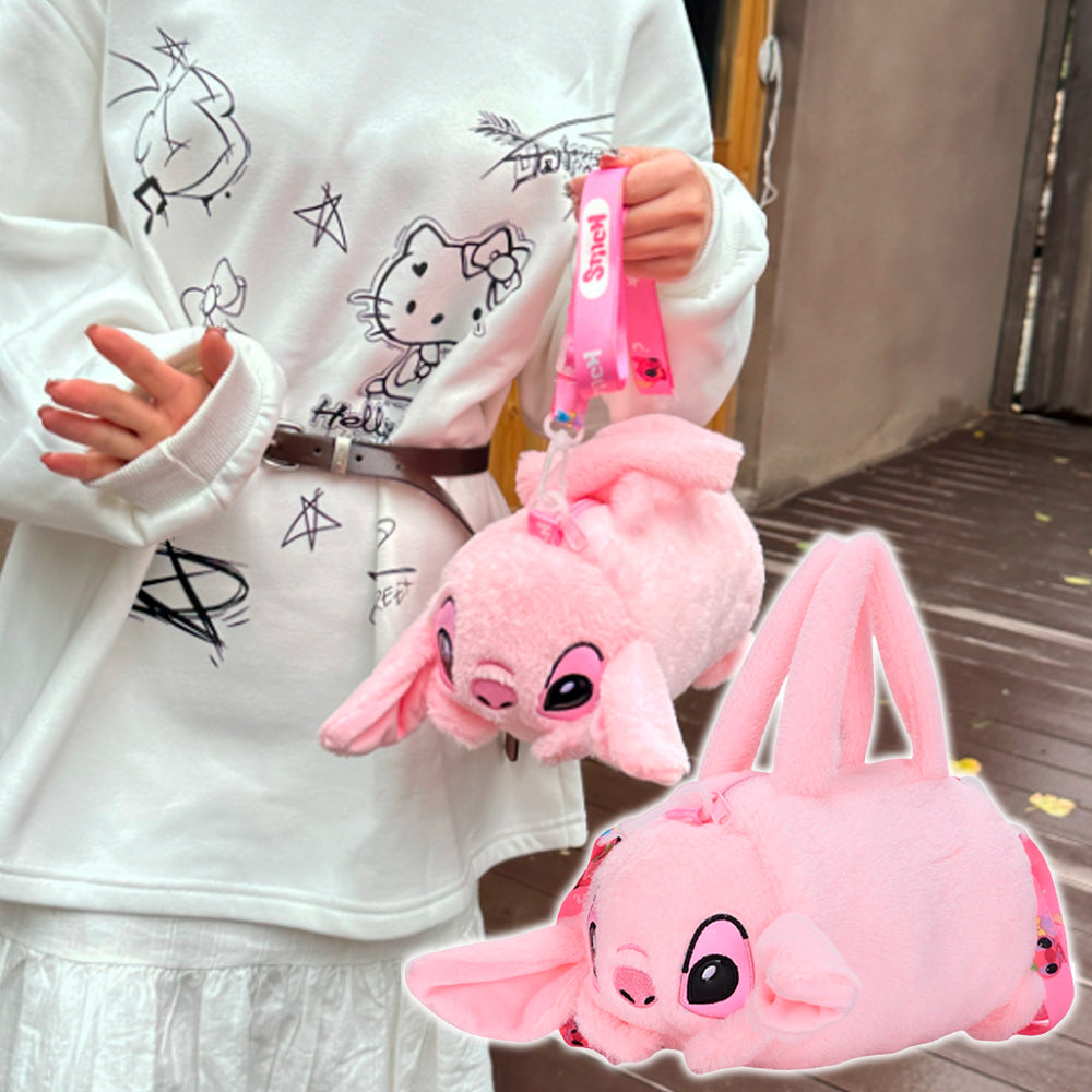 PLUSZOWA TOREBKA DLA DZIECI STICH KAPIBARA Z PSZCZÓŁKĄ TORBA MIĘKKA PRZYTULANKA RÓŻOWY 30*25 CM